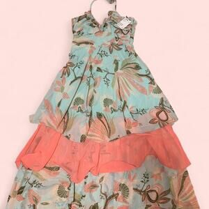 H&M Blue and Pink Floral Bohemian Dress with peacocks halter dress size 6 NWT